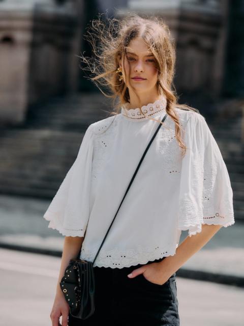 FARM RIO Off-White Palm Tree Embroidered Blouse