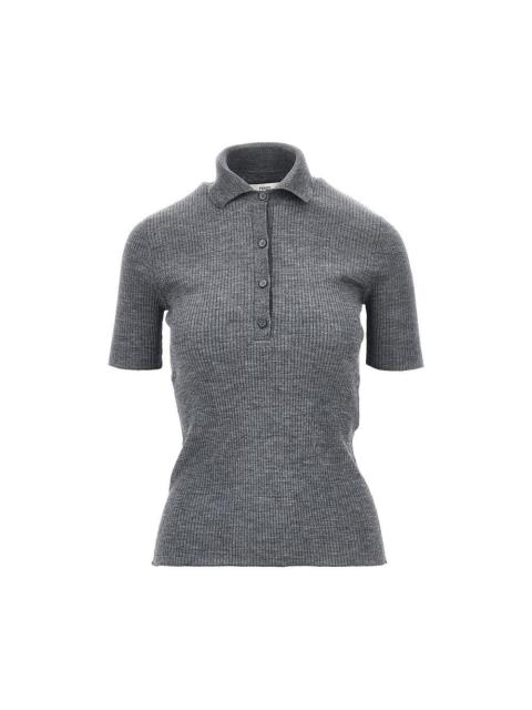 FENDI Fendi Ribbed Knit Polo Shirt Grey Women