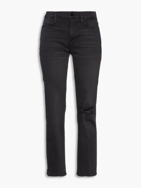 FRAME Le High Straight cropped distressed high-rise straight-leg jeans