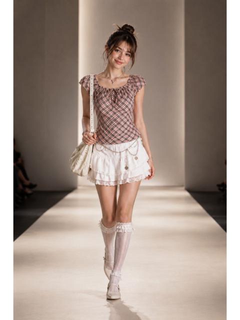 Burberry Burberry London Nova Check Gathered Cap Sleeve Top