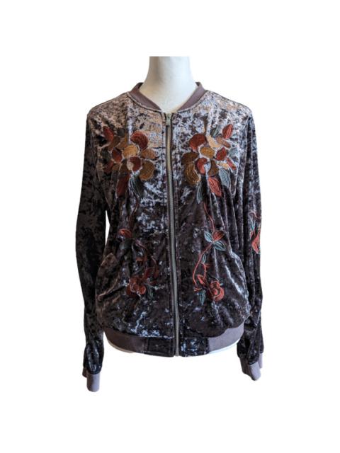 Hidden Alley Crushed Velvet Embroidered Zip Up Bomber Size Small