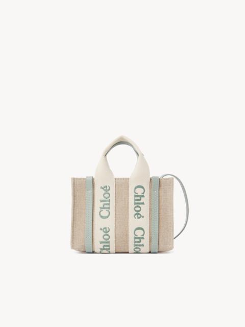 Chloé MINI WOODY TOTE BAG IN LINEN & LEATHER