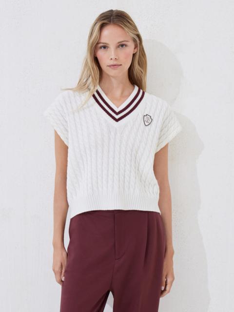 Brunello Cucinelli Cashmere cable knit sweater vest with logo