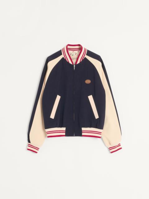 Valentino WOOL AND COTTON BOMBER JACKET WITH VLOGO AND CHAT DE LA MAISON PATCH