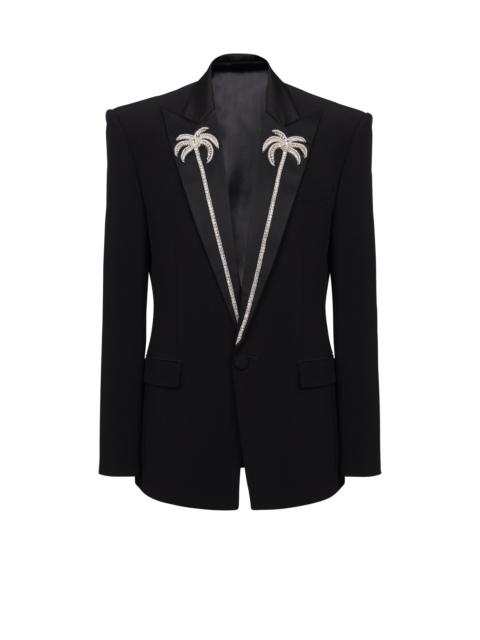 Balmain 1-button jacket with embroidered palm tree collar