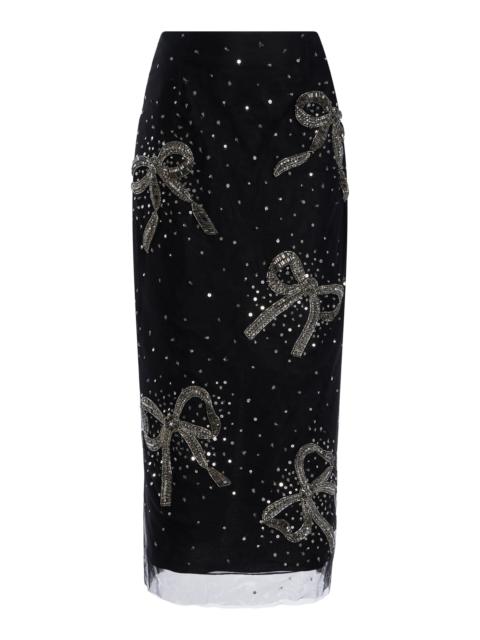 CAROLINA HERRERA Embellished Tulle Midi Skirt black