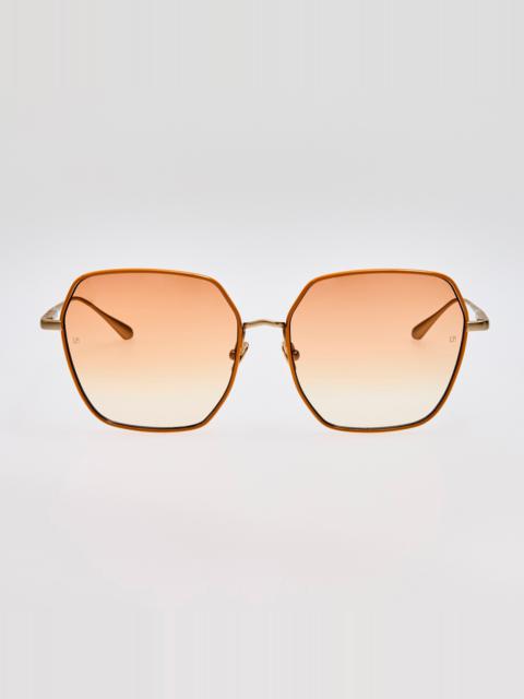 LINDA FARROW Darcie Sunglasses in Camel and Gold