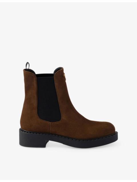 Prada Triangle Logo Suede Chelsea Boots
