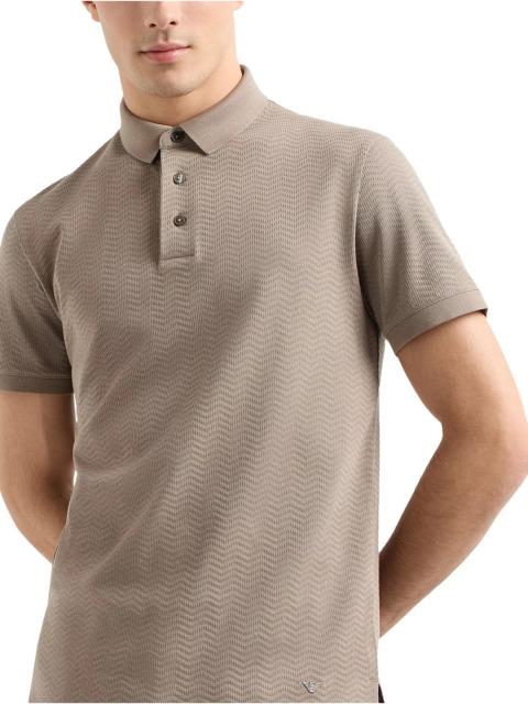 EMPORIO ARMANI Textured Cotton Allover Jacquard Chevron Motif Polo