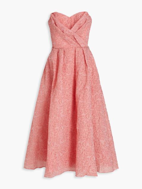 Other Designers Strapless pleated cloqué midi dress