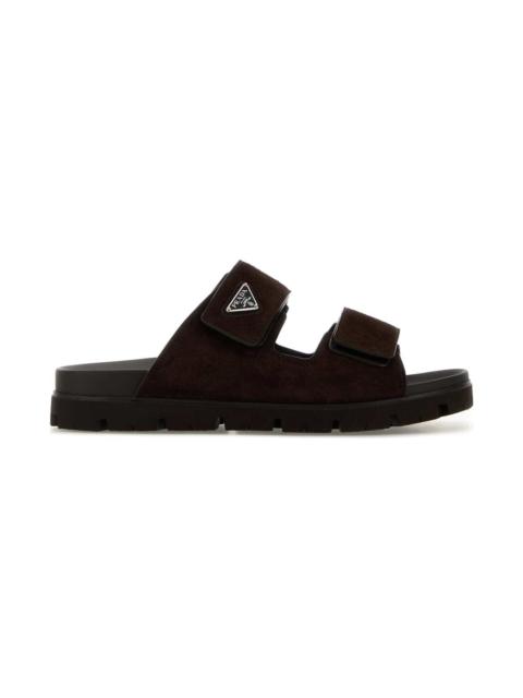 Prada Dark Brown Suede Slippers