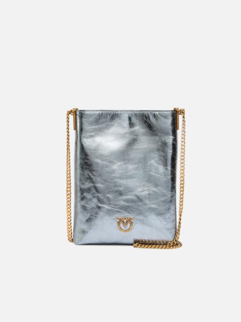 PINKO FLAT LAMINATED LEATHER BUCKET BAG WITH SHOULDER STRAP