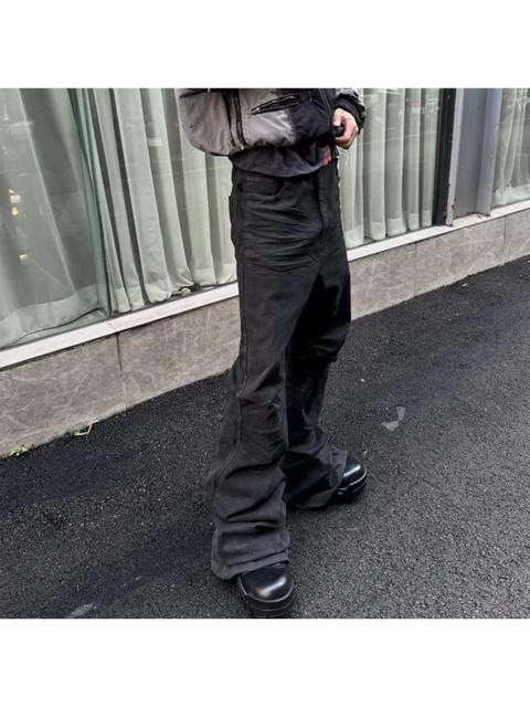 Streetwear - Black Stacked Flared Waxed Jeans
