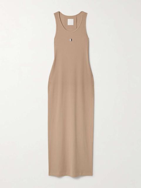 Embellished ribbed stretch-cotton midi dress
