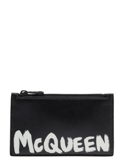 Alexander McQueen Alexander Mcqueen Men Black Card-Holder With Contrasting Graffiti Logo In Smooth Leather Man