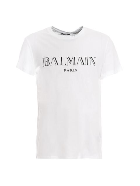Balmain Balmain Paris Logo Print Cotton T Shirt