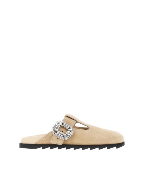 Roger Vivier Roger Vivier Slidy Viv Suede Leather Mules Beige