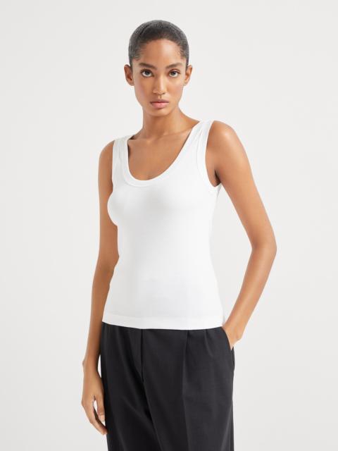 Brunello Cucinelli Stretch cotton ribbed jersey top with monili