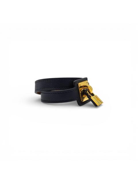 Hermès O'Kelly T2 Double Tour Leather Bracelet Black with Gold