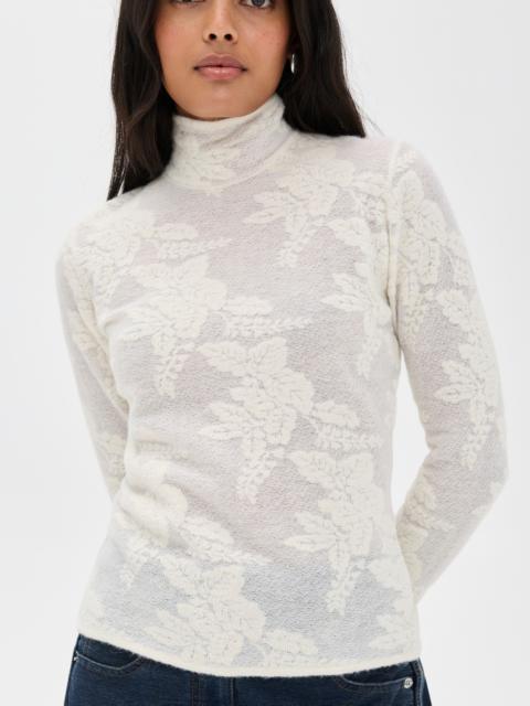 GANNI Sheer Flower Jacquard Mock Neck