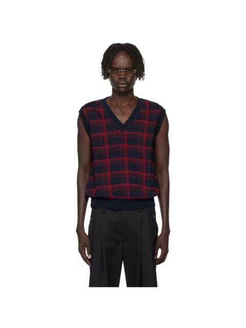ERNEST W. BAKER Navy & Red Check Jacquard Vest
