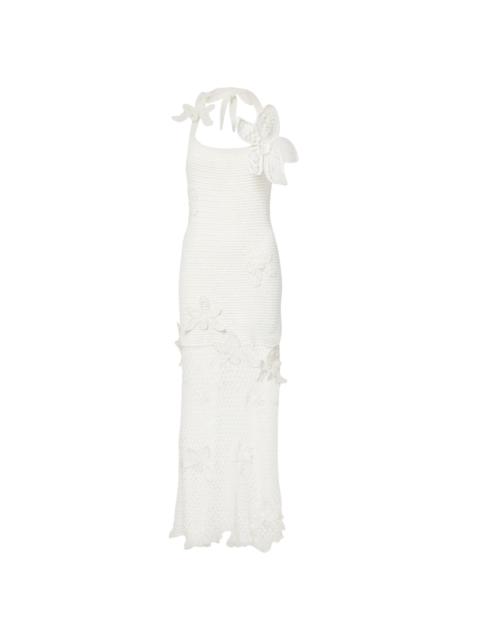 Oscar de la Renta Halter Orchid Crochet Knit Dress