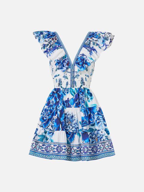 CAMILLA TIERED SHORT DRESS WITH NECK FRILL