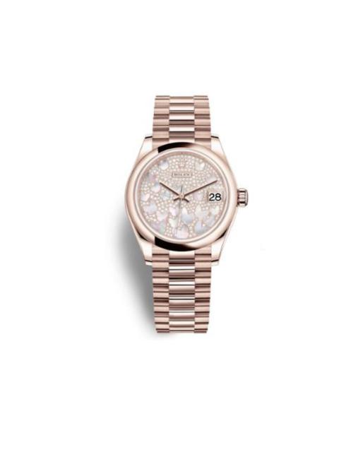 ROLEX Rolex Datejust 31 Mother of Pearl Diamond Pave Dial Ladies 18 ct Everose Gold President Watch 278245