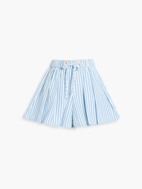 AREA Striped embellished cotton-blend poplin shorts