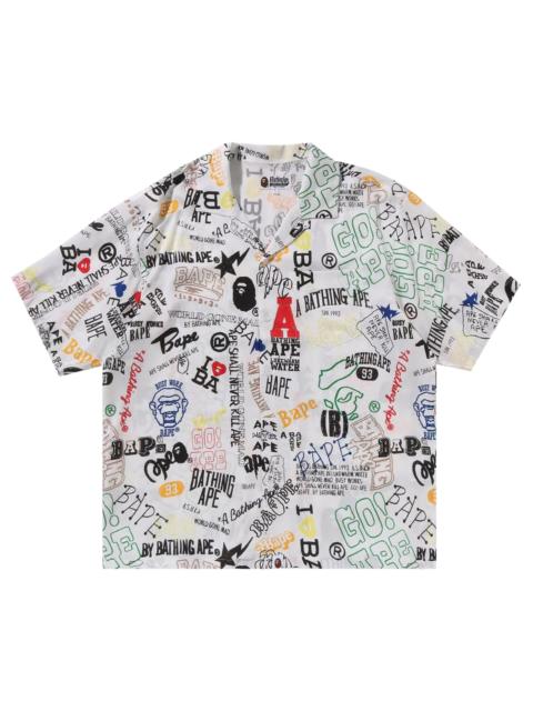 A BATHING APE® BAPE Hand Draw Open Collar Short-Sleeve Shirt 'White'