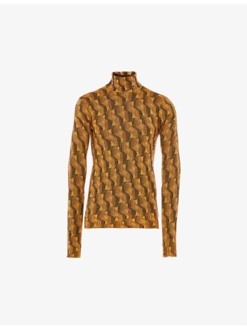 Prada Geometric-pattern turtleneck wool sweatshirt