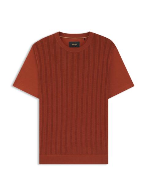 BOSS CABLE-KNIT T-SHIRT IN COTTON AND SILK