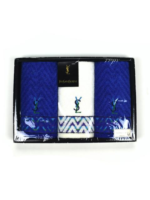 SAINT LAURENT Yves Saint Laurent White/Blue Set of 3 YSL Logo Hand Towels