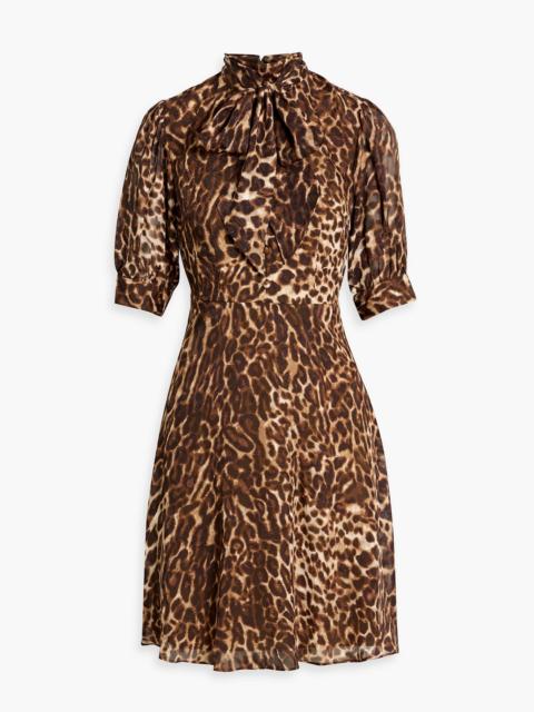 Other Designers Pussy-bow leopard-print fil coupé chiffon mini dress