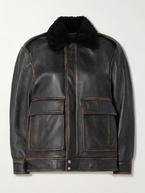 NOUR HAMMOUR Drey Distressed Shearling-trimmed Leather Jacket