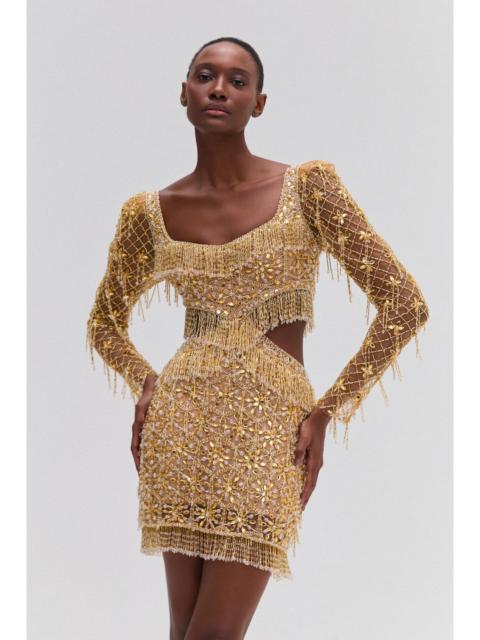 PatBO CRYSTAL EMBROIDERY LONG SLEEVE MINI DRESS