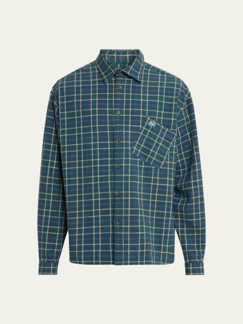 ERL Men's Cotton Plaid Overshirt with Asymmetric Logo Pocket