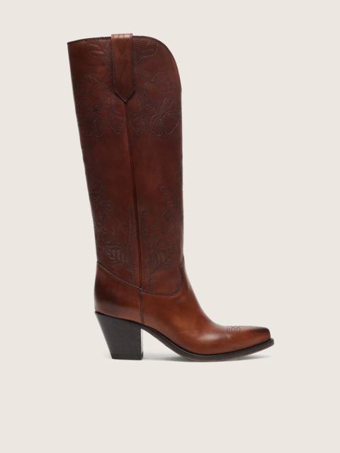 Golden Goose Women's high Wish Star boots in brown leather with floral embroidery