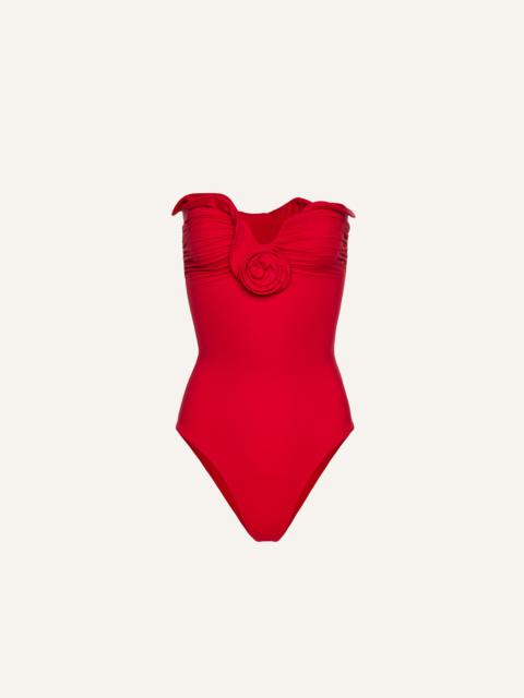 MAGDA BUTRYM Sculptural rose bustier swimsuit in red