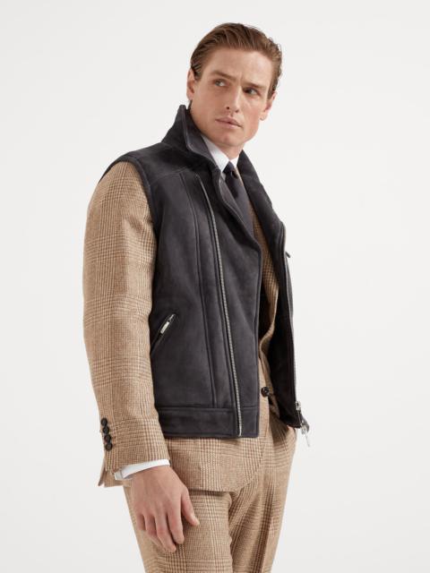 Brunello Cucinelli Suede shearling biker vest