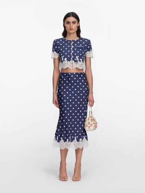 self-portrait Navy Polka Dot Satin Midi Skirt