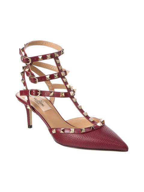 Valentino Rockstud Caged 65 Grainy Leather Ankle Strap Pump