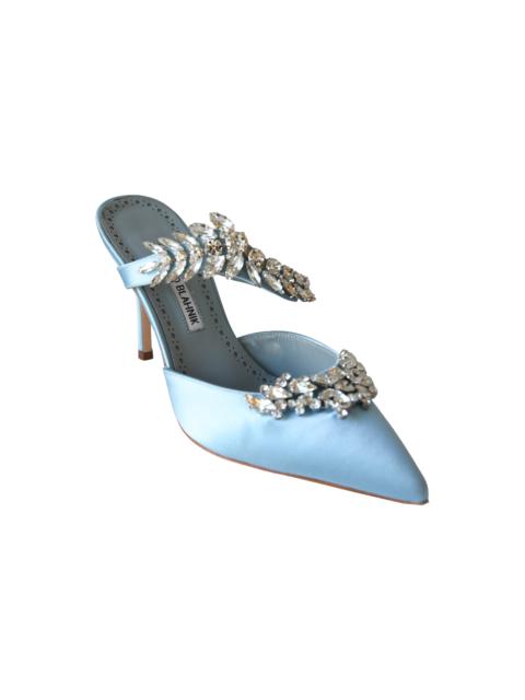 Manolo Blahnik Manolo Blahnik Lurum Satin Mules Heels Blue