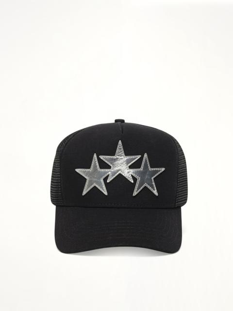 AMIRI 3 Star Metallic Trucker Hat in Black/Silver