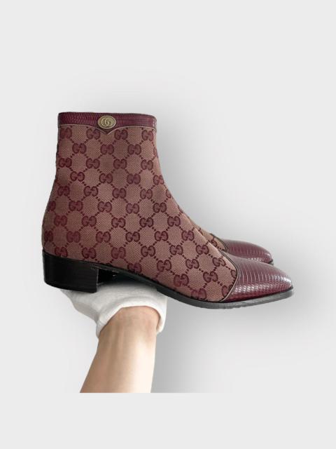 STEAL! Gucci Burgundy Canvas Original GG Boots Lizard Trim
