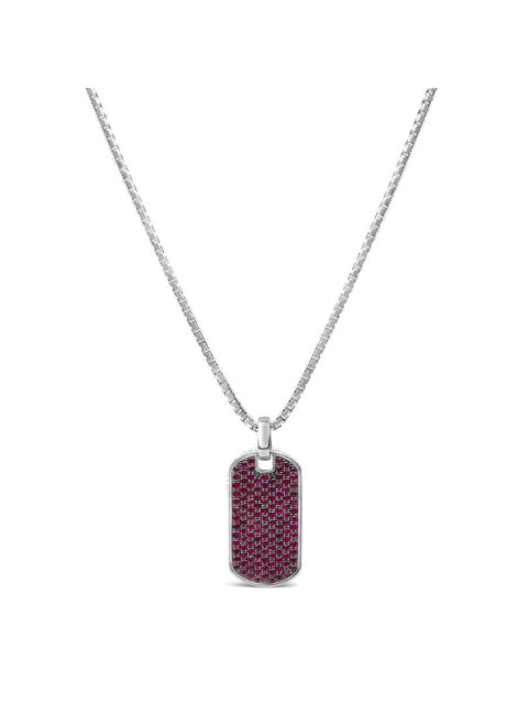 Other Designers Haus of Brilliance Men's .925 Sterling Silver Created Red Ruby Dog Tag Pendant Necklace - 22" Inches