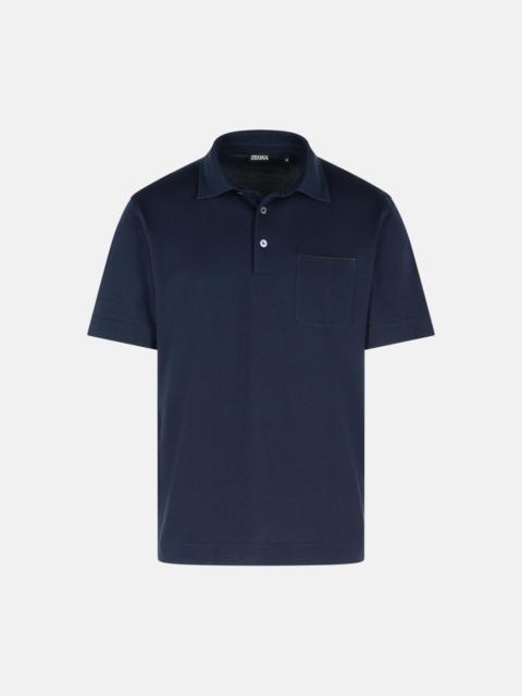 ZEGNA 'PURE' BLUE COTTON POLO SHIRT