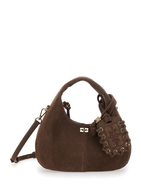 GANNI Ganni Women Brown Handbag With Adjustable Shoulder Strap And Hanging Mirror On The Front In Suede Wo