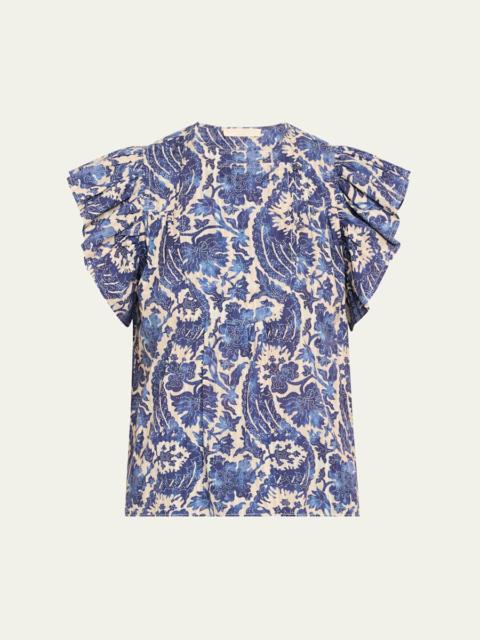 ULLA JOHNSON Sienna Flutter-Sleeve Blouse