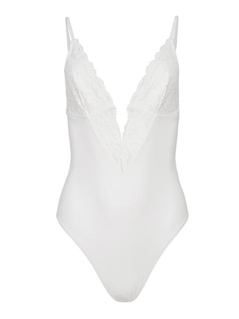 Fleur du Mal Charlotte Lace and Recycled Jersey 3-Way Bodysuit white